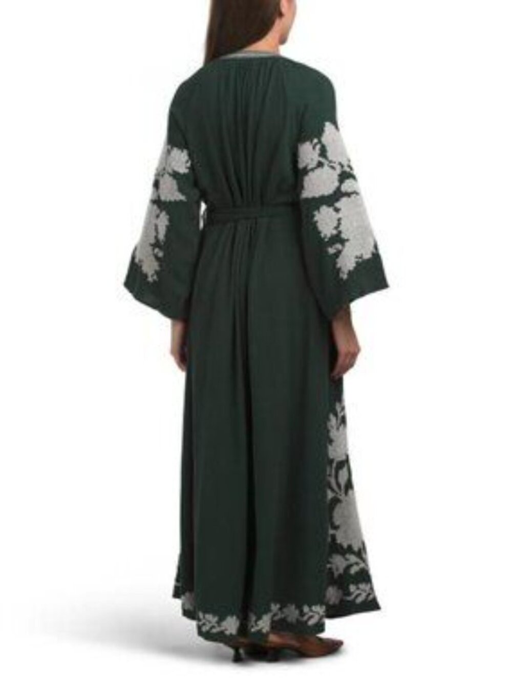 SOLITAIRE Linen Blendbell Sleeve Embroidered Maxi Dress - Picture 2 of 4